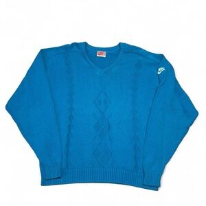 Vintage 80s Nike v neck diamond knit embroidered sweater blue XL made in USA